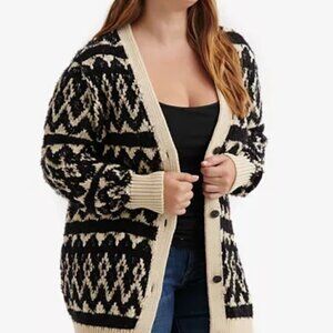 Lucky Brand | Diamond Fair Isle Cardigan Black Ivory | Size M